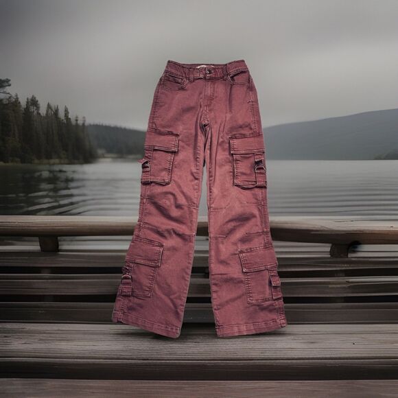 Love Trends Cargo Pants 3 (24x28.5) Weathered Purple Burgundy Stretch Juniors - Picture 6 of 7